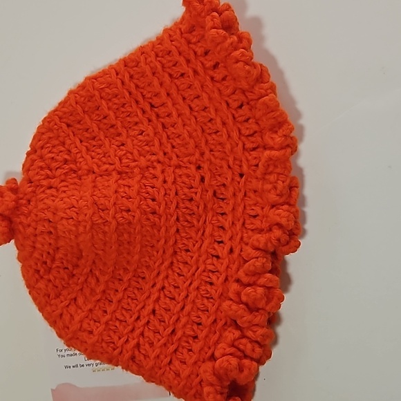 Hand Knit Crochet Bucket Hat Orange Floral Ruffle - Picture 5 of 17